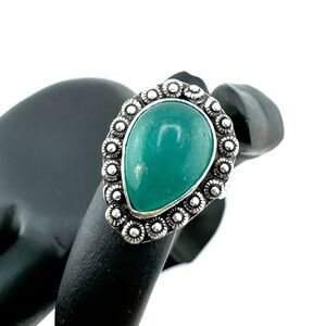 Vintage Green Onyx Teardrop Cabochon Ring Boho Chic Southwestern  NWOT Natural